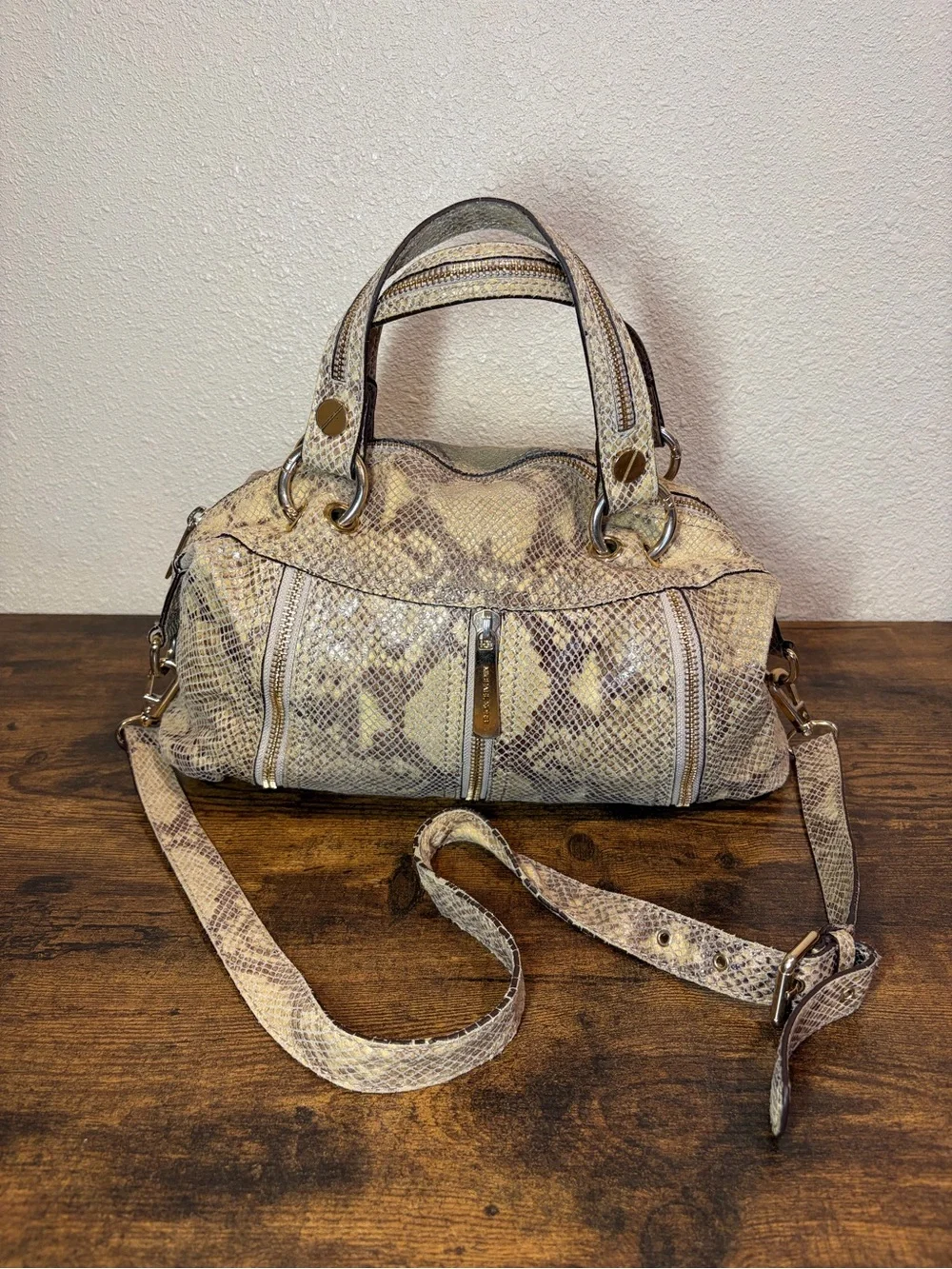 Michael Kors Neutral Snakeskin-Print Leather Crossbody Satchel